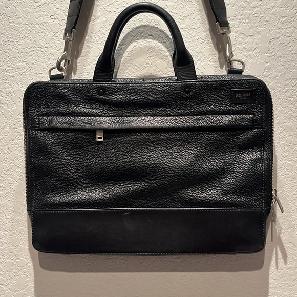 JACK SPADE Pebbled Leather Slim Brief Laptop Bag Work Travel Briefcase - Picture 8 of 14